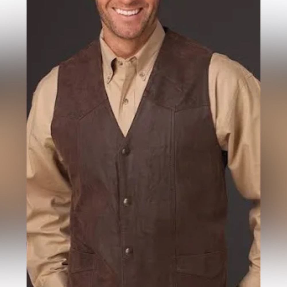 Men’s CRIPPLE CREEK Leather Vest,Chocolate Brown, XL